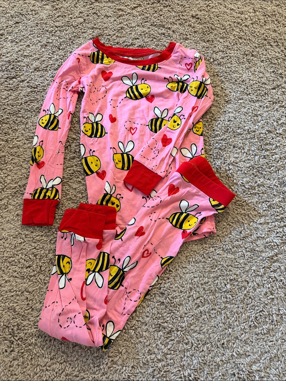 Little Sleepies Pink Bee Heart Pajama Set with Red Trim